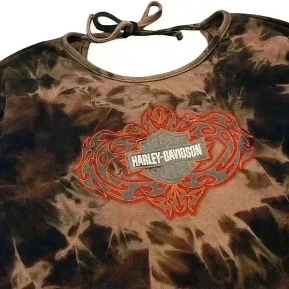Harley Davidson Y2K Bleach Tie-Dyed Flame Long Sleeve - Picture 4 of 5
